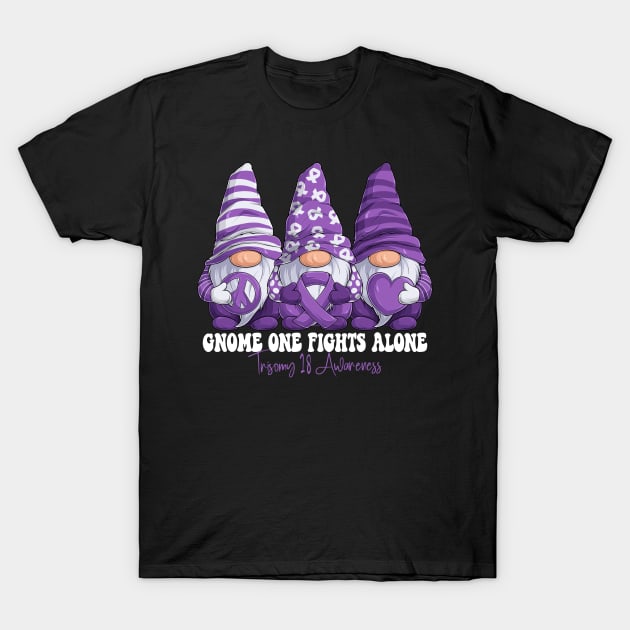 Funny Gnomies Trisomy 18 Awareness Month Purple Ribbon Gift Idea T-Shirt by Coolingburry